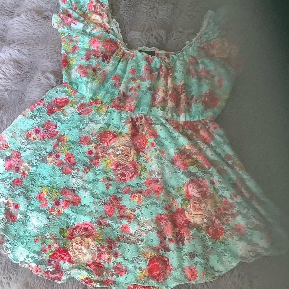 Rue21 Floral Lace Top in Pink and Green